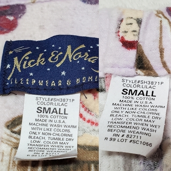 RARE Vintage Nick & Nora I Love Lucy Italian Movie Cotton Flannel Pajama Set Sm - Picture 16 of 16